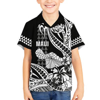 Hawaii Maui Upena Kiloi Family Matching Off Shoulder Short Dress and Hawaiian Shirt Kakau Tribal Pattern Black Version
