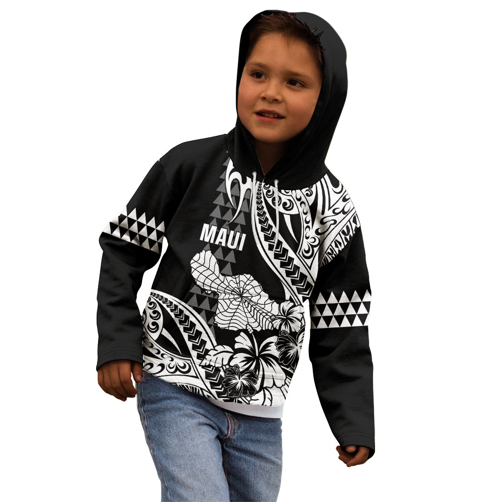 Hawaii Maui Upena Kiloi Kid Hoodie Kakau Tribal Pattern Black Version LT05 - Polynesian Pride