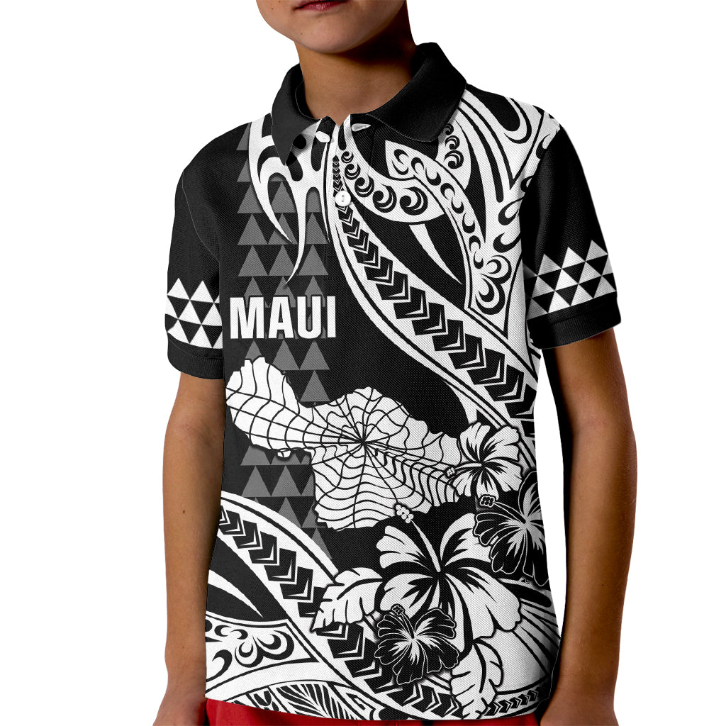 Hawaii Maui Upena Kiloi Kid Polo Shirt Kakau Tribal Pattern Black Version LT05 Kid Black - Polynesian Pride