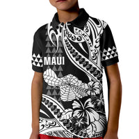Hawaii Maui Upena Kiloi Kid Polo Shirt Kakau Tribal Pattern Black Version LT05 Kid Black - Polynesian Pride