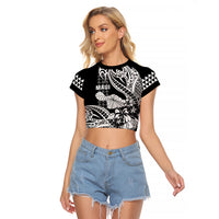 Hawaii Maui Upena Kiloi Raglan Cropped T Shirt Kakau Tribal Pattern Black Version LT05 Female Black - Polynesian Pride
