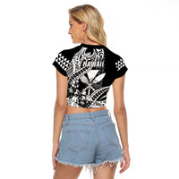 Hawaii Maui Upena Kiloi Raglan Cropped T Shirt Kakau Tribal Pattern Black Version LT05 - Polynesian Pride