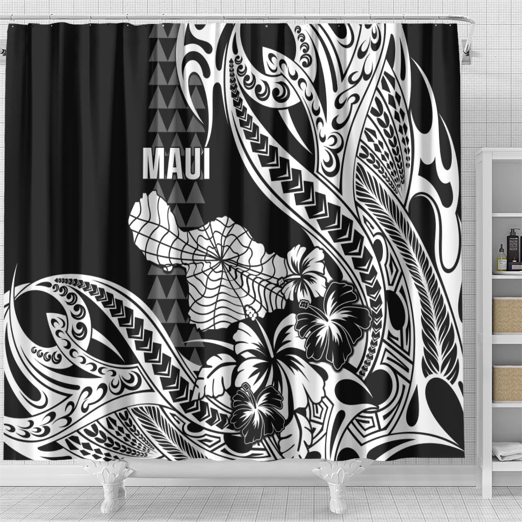 Hawaii Maui Upena Kiloi Shower Curtain Kakau Tribal Pattern Black Version