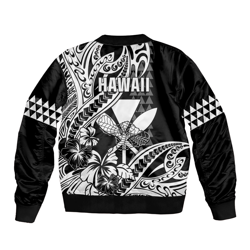 Hawaii Maui Upena Kiloi Sleeve Zip Bomber Jacket Kakau Tribal Pattern Black Version