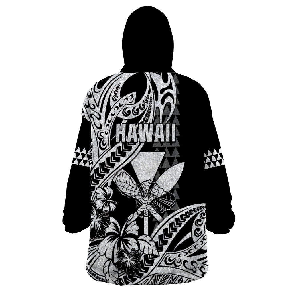 Hawaii Maui Upena Kiloi Wearable Blanket Hoodie Kakau Tribal Pattern Black Version