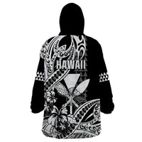Hawaii Maui Upena Kiloi Wearable Blanket Hoodie Kakau Tribal Pattern Black Version