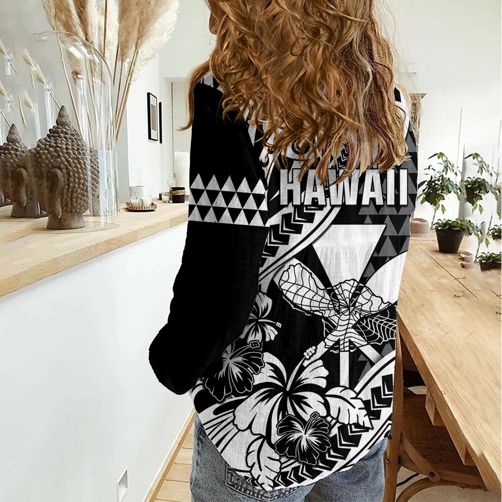 Hawaii Maui Upena Kiloi Women Casual Shirt Kakau Tribal Pattern Black Version