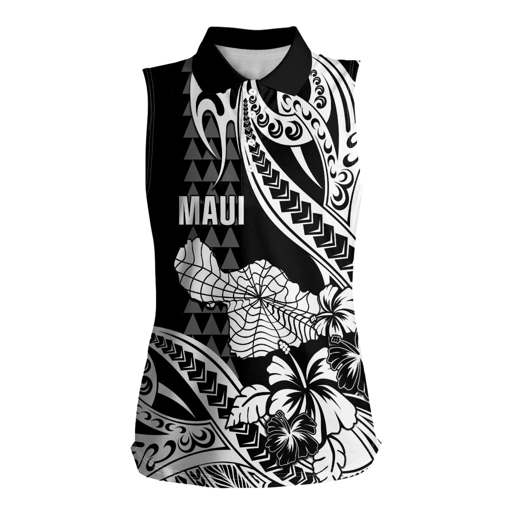 Hawaii Maui Upena Kiloi Women Sleeveless Polo Shirt Kakau Tribal Pattern Black Version LT05 Female Black - Polynesian Pride