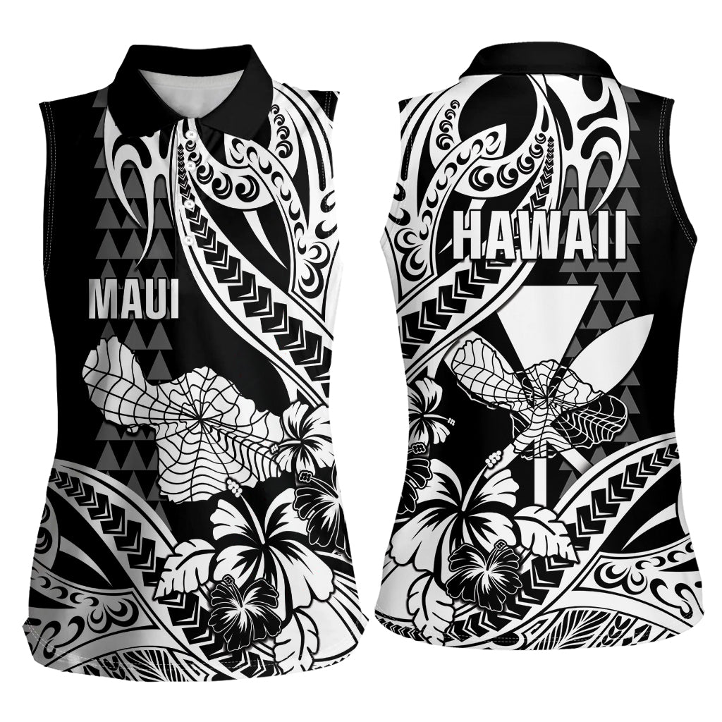 Hawaii Maui Upena Kiloi Women Sleeveless Polo Shirt Kakau Tribal Pattern Black Version LT05 - Polynesian Pride