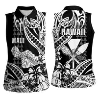 Hawaii Maui Upena Kiloi Women Sleeveless Polo Shirt Kakau Tribal Pattern Black Version LT05 - Polynesian Pride
