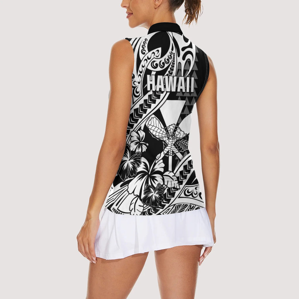 Hawaii Maui Upena Kiloi Women Sleeveless Polo Shirt Kakau Tribal Pattern Black Version LT05 - Polynesian Pride