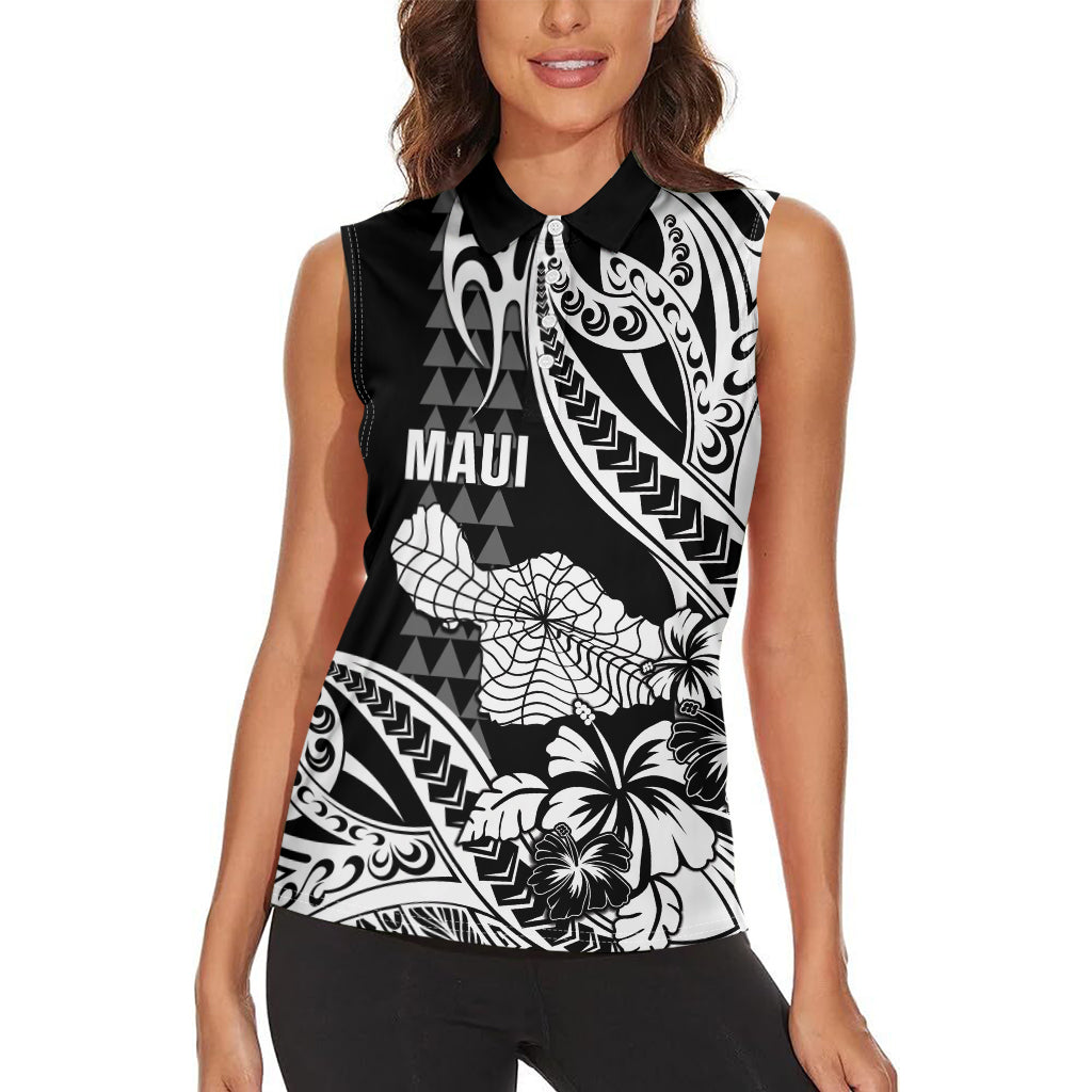 Hawaii Maui Upena Kiloi Women Sleeveless Polo Shirt Kakau Tribal Pattern Black Version LT05 - Polynesian Pride
