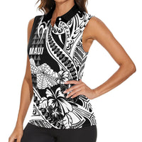 Hawaii Maui Upena Kiloi Women Sleeveless Polo Shirt Kakau Tribal Pattern Black Version LT05 - Polynesian Pride