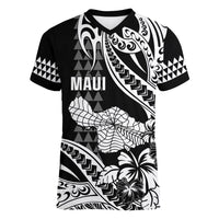 Hawaii Maui Upena Kiloi Women V-Neck T-Shirt Kakau Tribal Pattern Black Version LT05 Female Black - Polynesian Pride