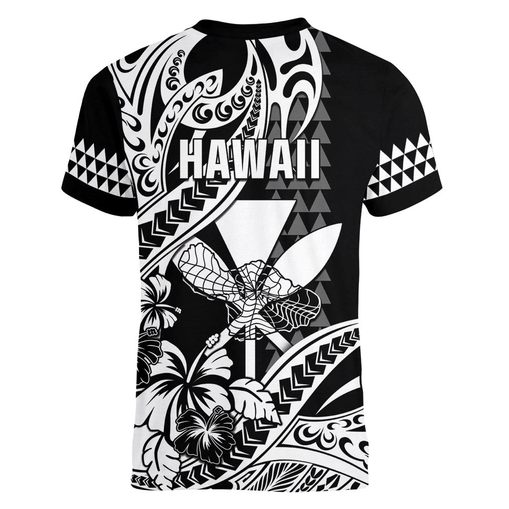 Hawaii Maui Upena Kiloi Women V-Neck T-Shirt Kakau Tribal Pattern Black Version LT05 - Polynesian Pride