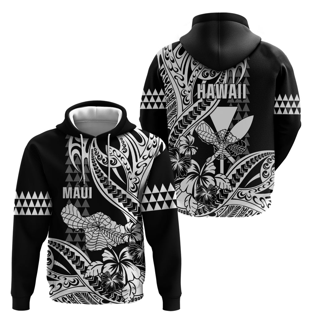 Hawaii Maui Upena Kiloi Zip Hoodie Kakau Tribal Pattern Black Version