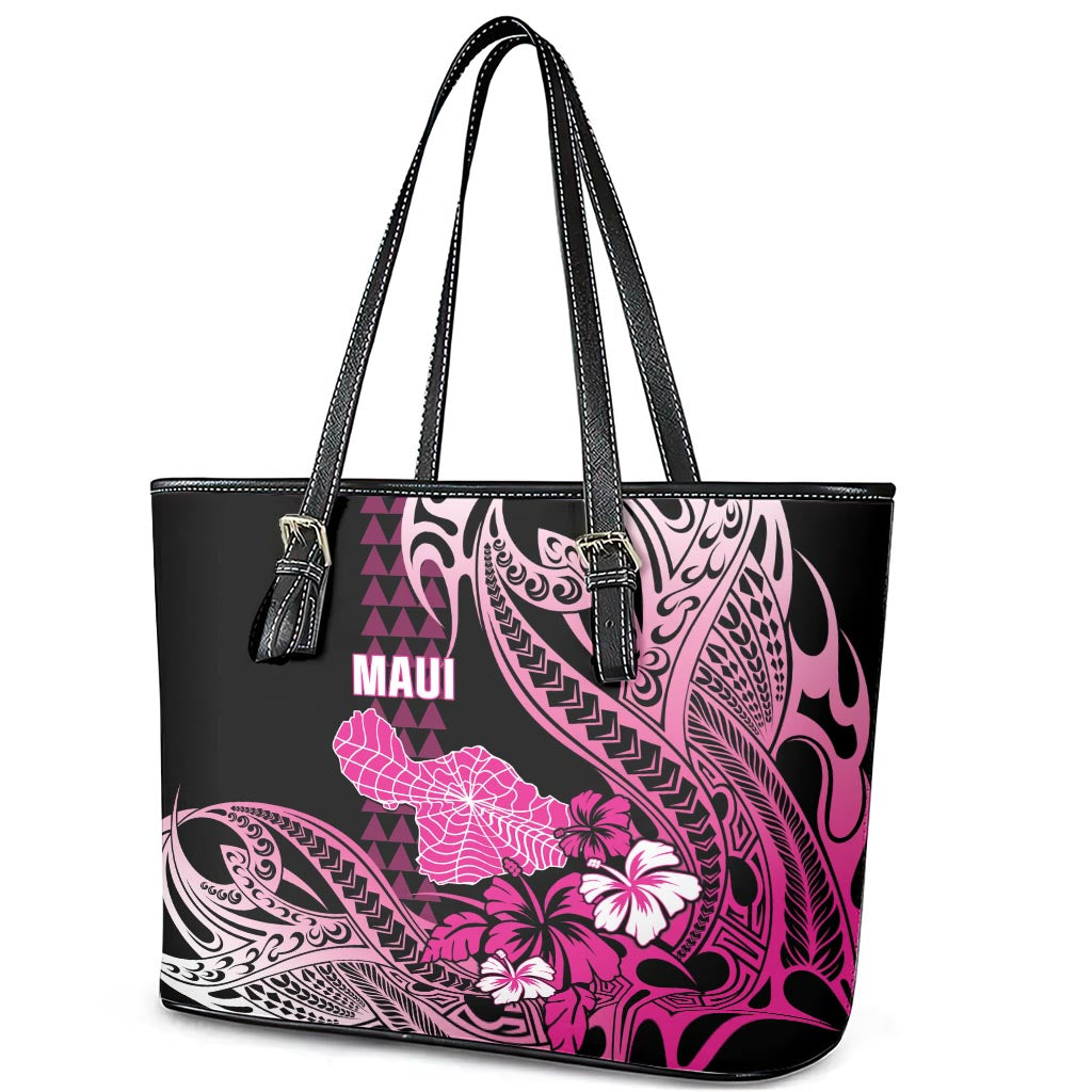 Hawaii Maui Upena Kiloi Leather Tote Bag Kakau Tribal Pattern Pink Version