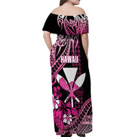 Hawaii Maui Upena Kiloi Off Shoulder Maxi Dress Kakau Tribal Pattern Pink Version
