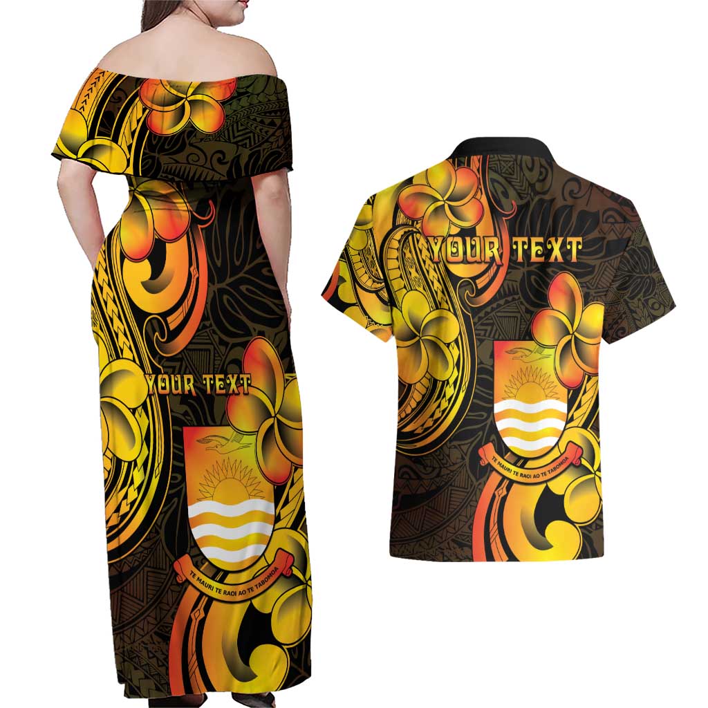 Personalised Kiribati Independence Day Couples Matching Off Shoulder Maxi Dress and Hawaiian Shirt 46th Anniversary
