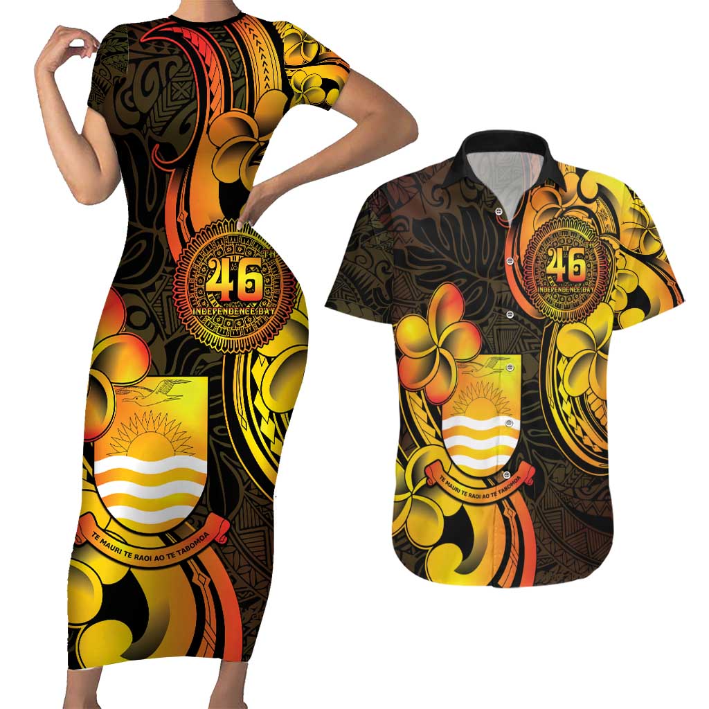 Personalised Kiribati Independence Day Couples Matching Short Sleeve Bodycon Dress and Hawaiian Shirt 46th Anniversary