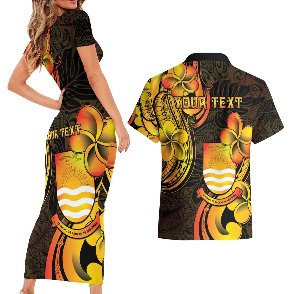 Personalised Kiribati Independence Day Couples Matching Short Sleeve Bodycon Dress and Hawaiian Shirt 46th Anniversary