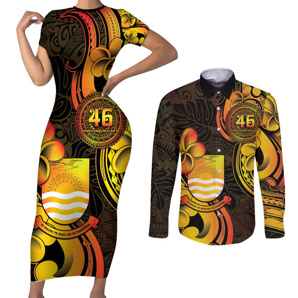 Personalised Kiribati Independence Day Couples Matching Short Sleeve Bodycon Dress and Long Sleeve Button Shirt 46th Anniversary