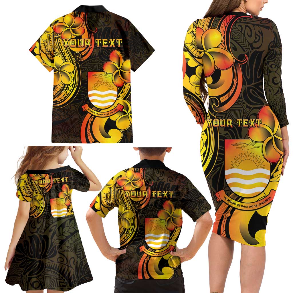 Personalised Kiribati Independence Day Family Matching Long Sleeve Bodycon Dress and Hawaiian Shirt 46th Anniversary