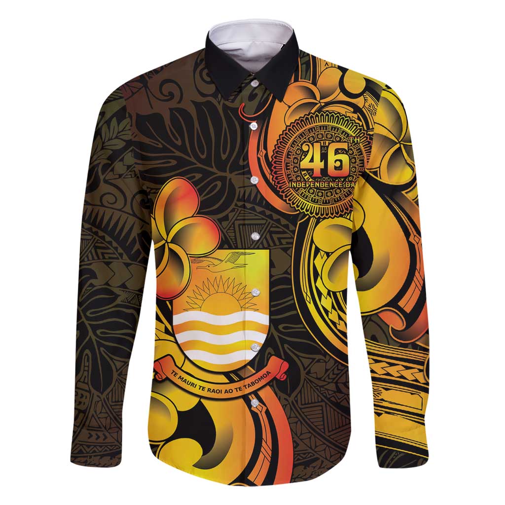 Personalised Kiribati Independence Day Family Matching Long Sleeve Bodycon Dress and Hawaiian Shirt 46th Anniversary