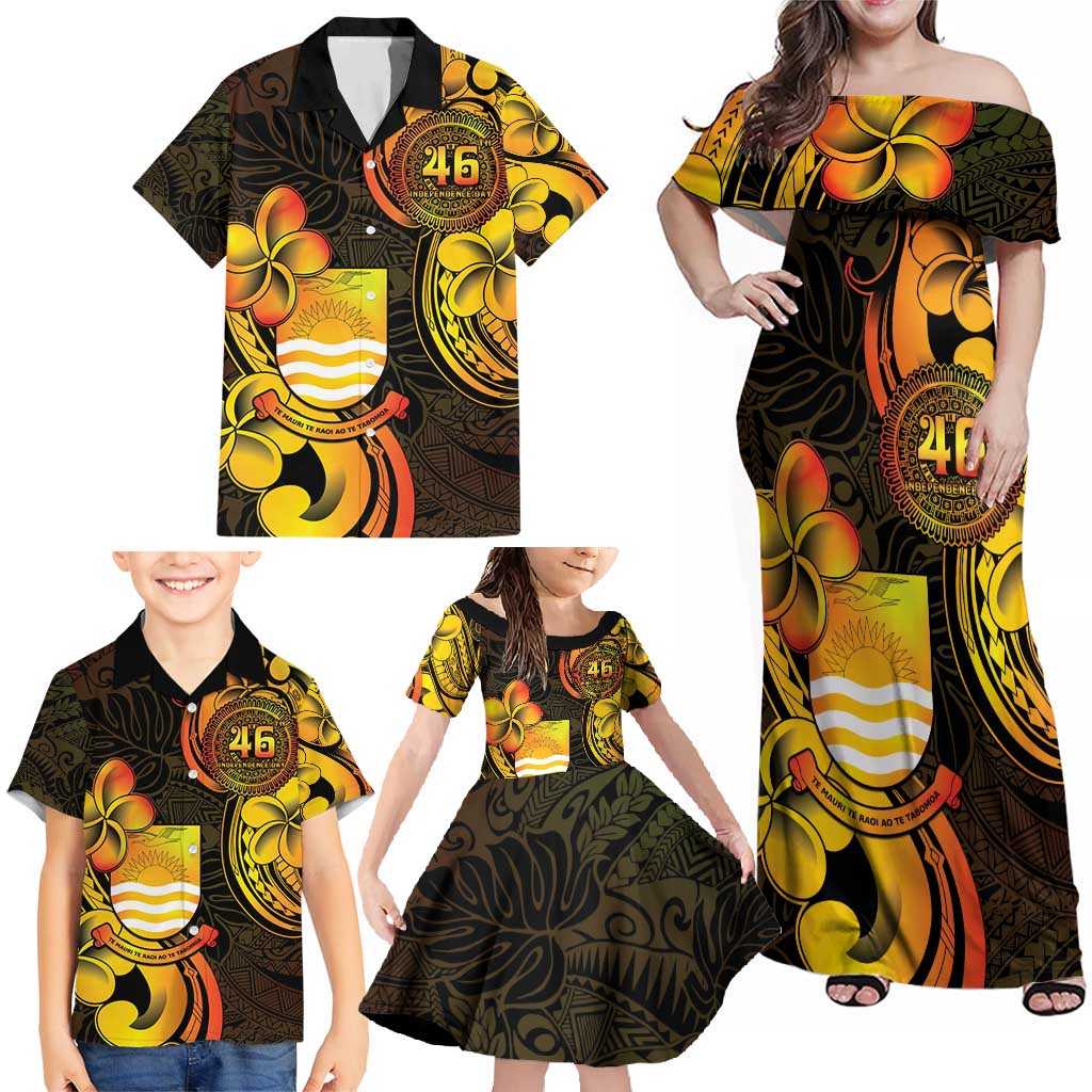 Personalised Kiribati Independence Day Family Matching Off Shoulder Maxi Dress and Hawaiian Shirt 46th Anniversary
