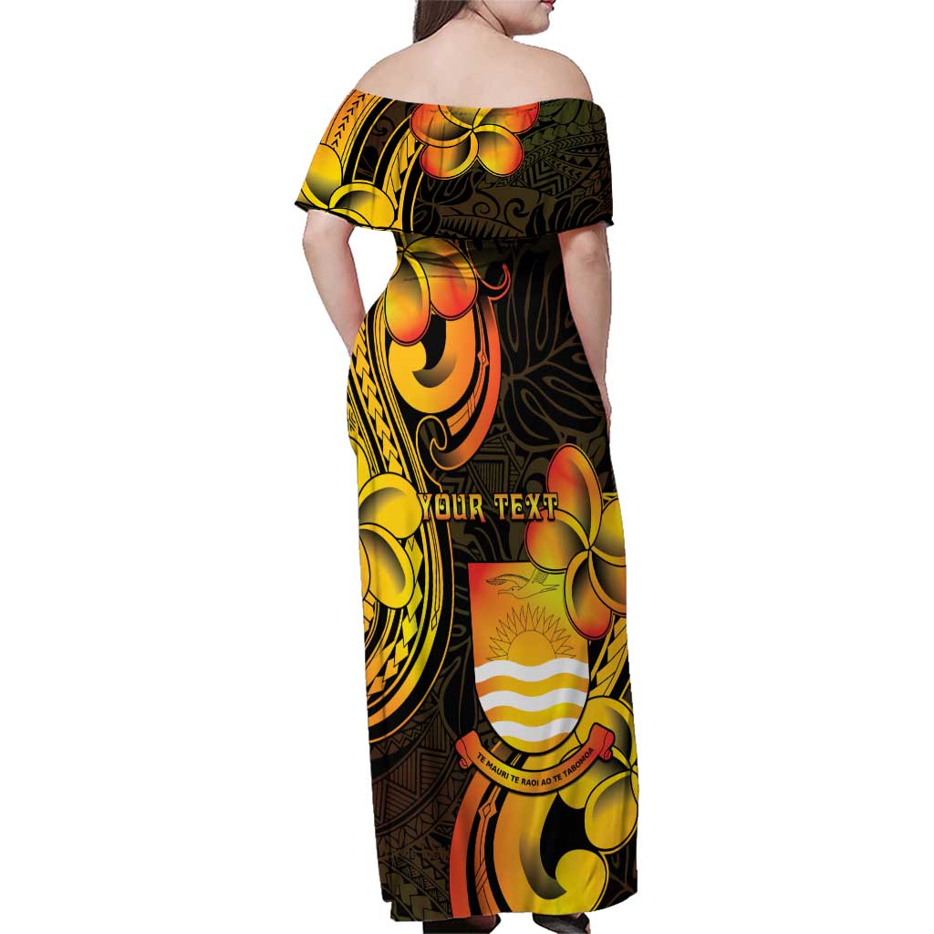 Personalised Kiribati Independence Day Family Matching Off Shoulder Maxi Dress and Hawaiian Shirt 46th Anniversary
