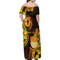Personalised Kiribati Independence Day Family Matching Off Shoulder Maxi Dress and Hawaiian Shirt 46th Anniversary
