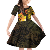 Personalised Kiribati Independence Day Family Matching Off Shoulder Short Dress and Hawaiian Shirt 46th Anniversary