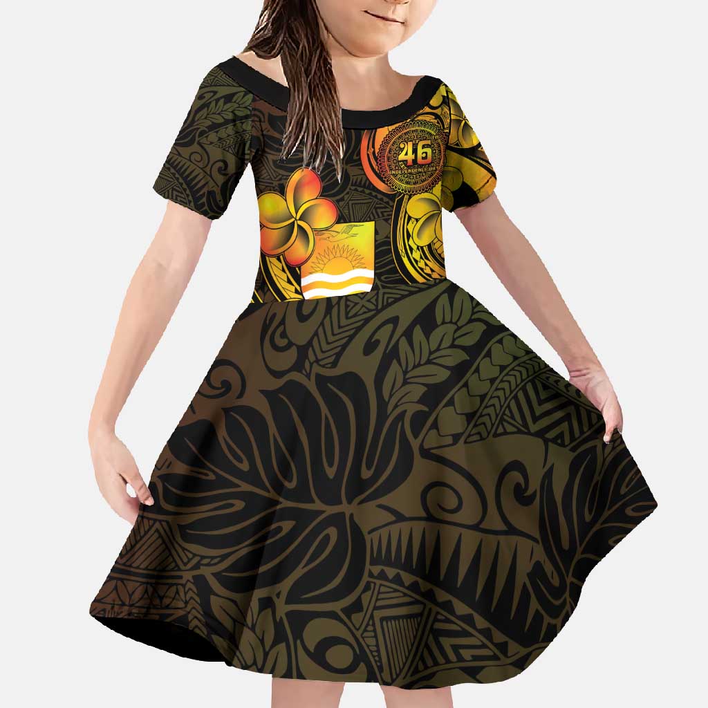 Personalised Kiribati Independence Day Family Matching Short Sleeve Bodycon Dress and Hawaiian Shirt 46th Anniversary