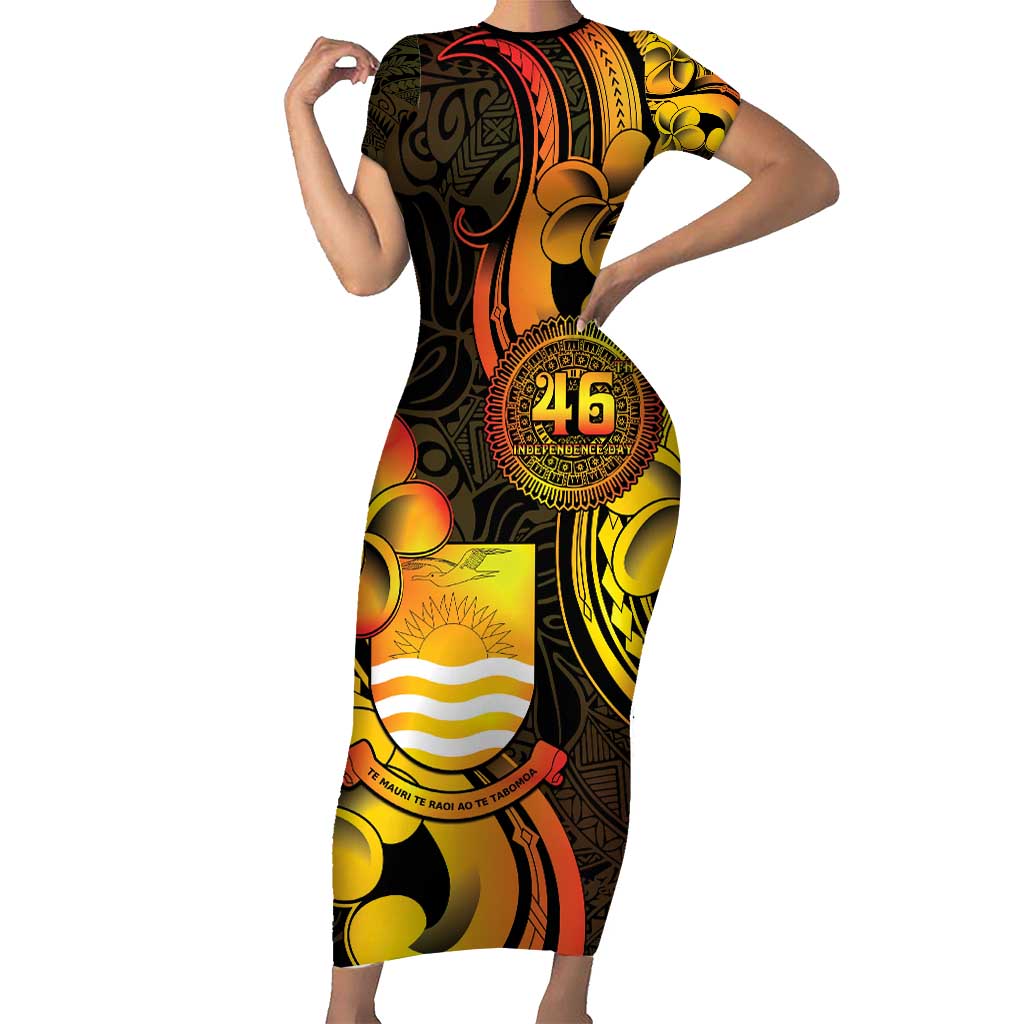 Personalised Kiribati Independence Day Family Matching Short Sleeve Bodycon Dress and Hawaiian Shirt 46th Anniversary
