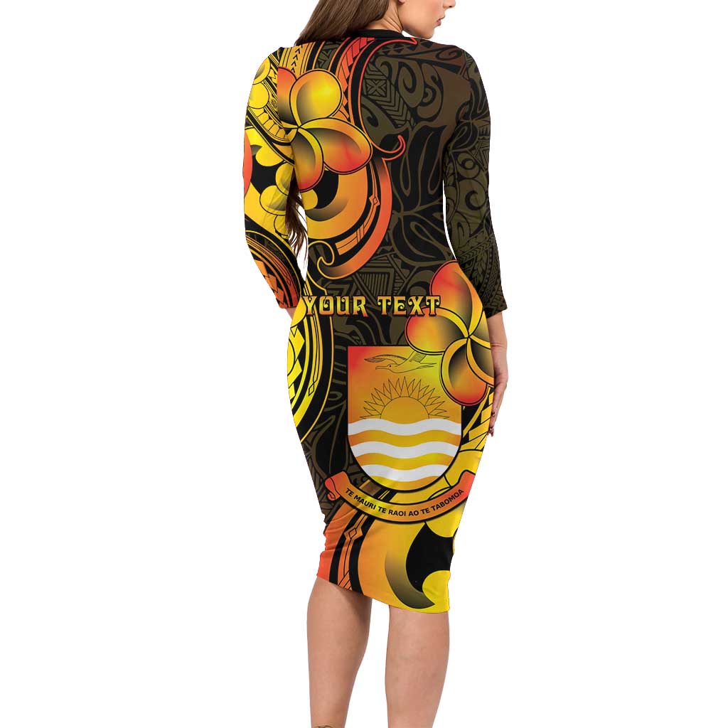 Personalised Kiribati Independence Day Long Sleeve Bodycon Dress 46th Anniversary