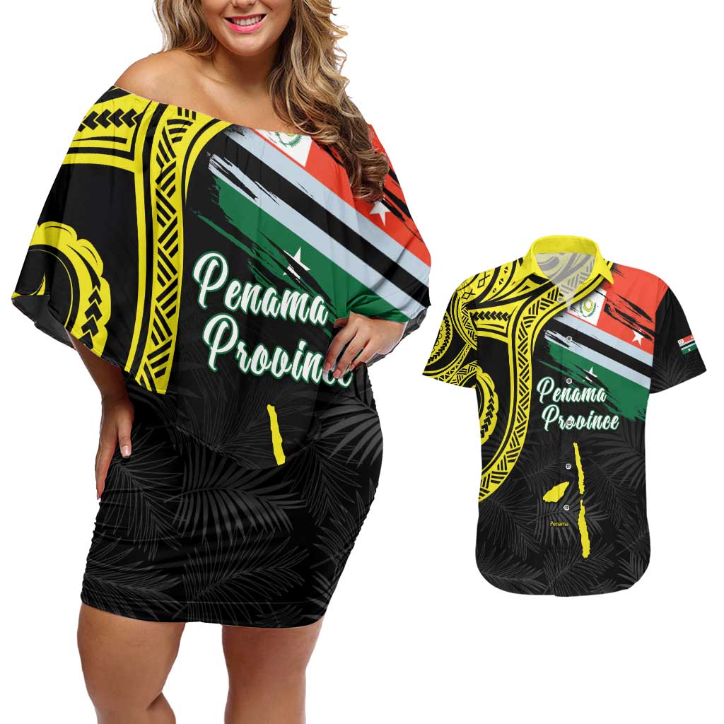 Personalised Vanuatu Penama Day Couples Matching Off Shoulder Short Dress and Hawaiian Shirt Grunge Flag Style - Polynesian Pride