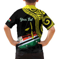 Personalised Vanuatu Penama Day Family Matching Long Sleeve Bodycon Dress and Hawaiian Shirt Grunge Flag Style - Polynesian Pride