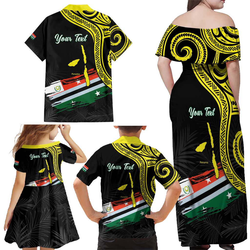 Personalised Vanuatu Penama Day Family Matching Off Shoulder Maxi Dress and Hawaiian Shirt Grunge Flag Style - Polynesian Pride