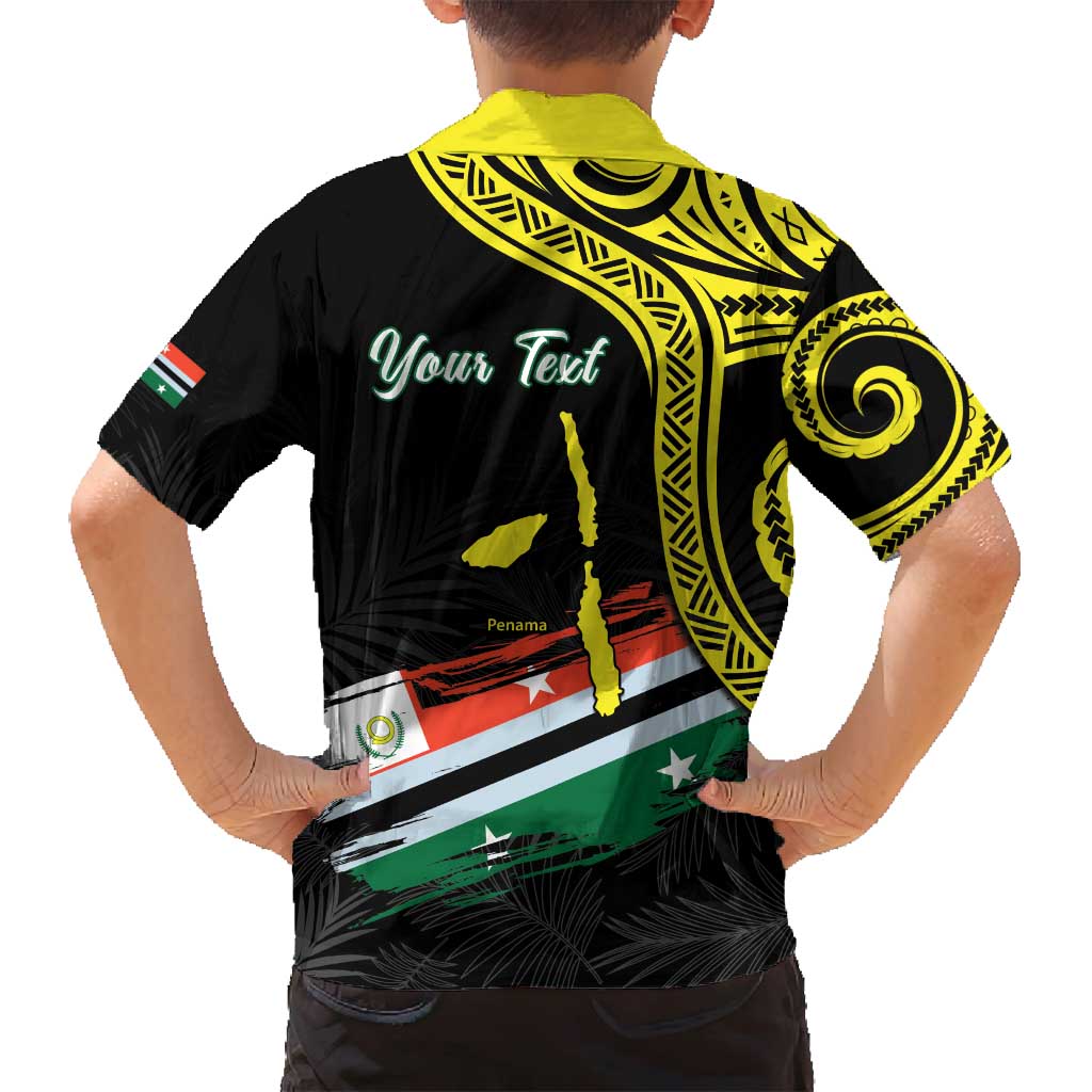 Personalised Vanuatu Penama Day Family Matching Off Shoulder Short Dress and Hawaiian Shirt Grunge Flag Style - Polynesian Pride