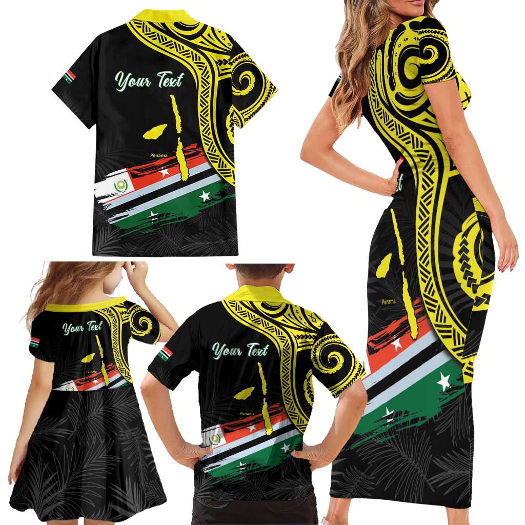 Personalised Vanuatu Penama Day Family Matching Short Sleeve Bodycon Dress and Hawaiian Shirt Grunge Flag Style - Polynesian Pride