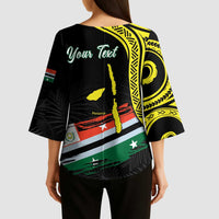 Personalised Vanuatu Penama Day Kimono Sleeve Blouse Grunge Flag Style - Polynesian Pride