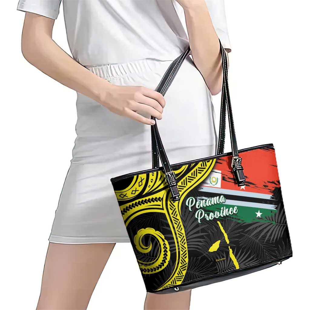 Vanuatu Penama Day Leather Tote Bag Grunge Flag Style - Polynesian Pride