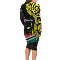 Personalised Vanuatu Penama Day Long Sleeve Bodycon Dress Grunge Flag Style - Polynesian Pride