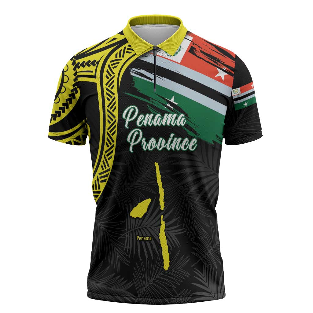 Personalised Vanuatu Penama Day Zipper Polo Shirt Grunge Flag Style LT05 Black - Polynesian Pride