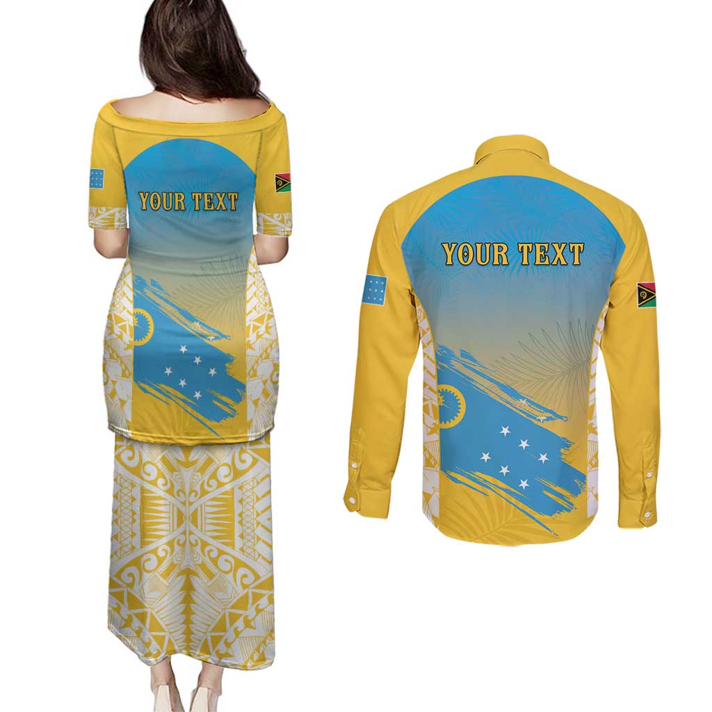 Personalised Vanuatu Sanma Day Couples Matching Puletasi and Long Sleeve Button Shirt Special Style LT05 - Polynesian Pride