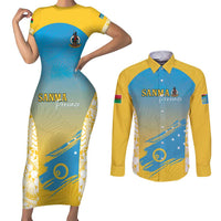 Personalised Vanuatu Sanma Day Couples Matching Short Sleeve Bodycon Dress and Long Sleeve Button Shirt Special Style LT05 Yellow - Polynesian Pride