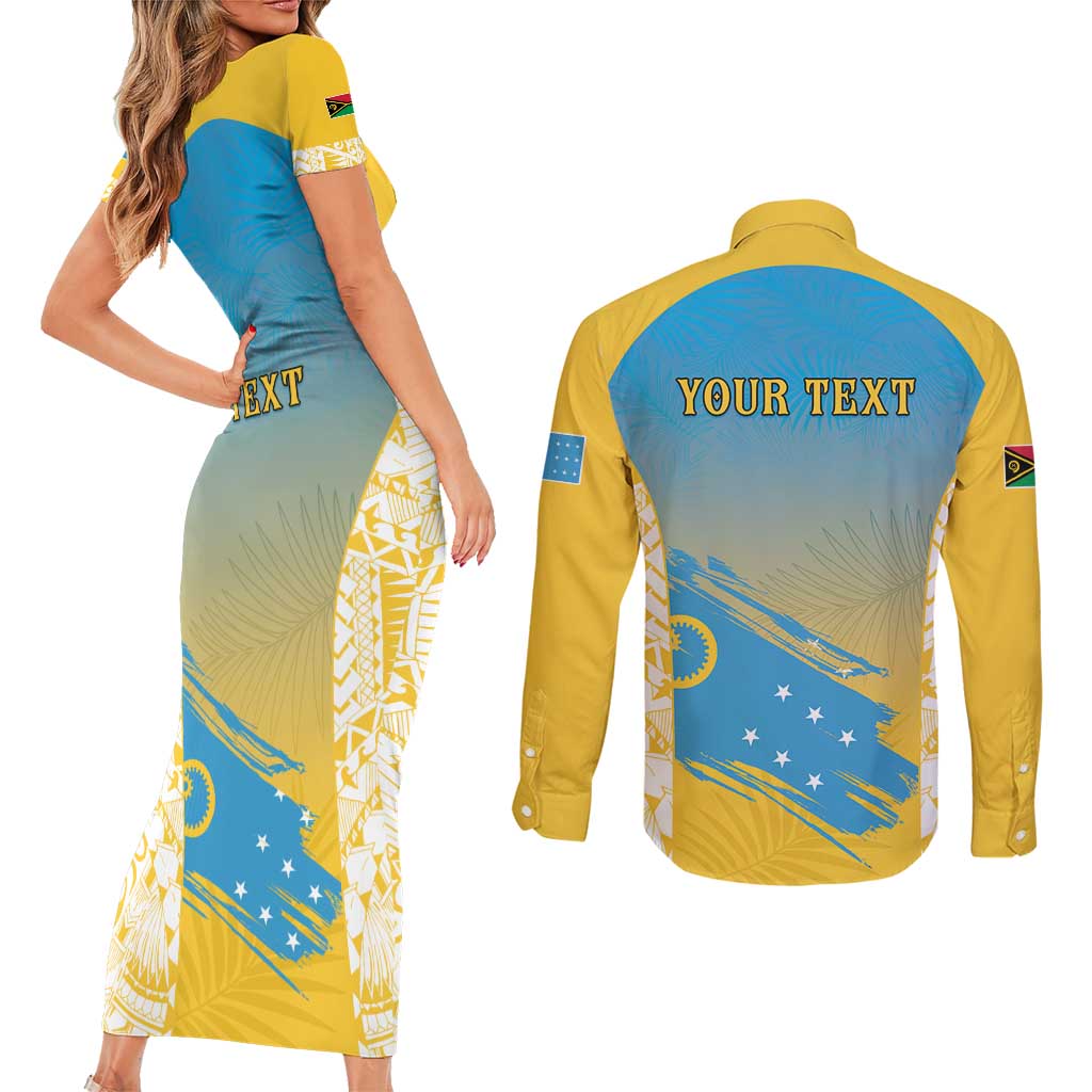 Personalised Vanuatu Sanma Day Couples Matching Short Sleeve Bodycon Dress and Long Sleeve Button Shirt Special Style LT05 - Polynesian Pride
