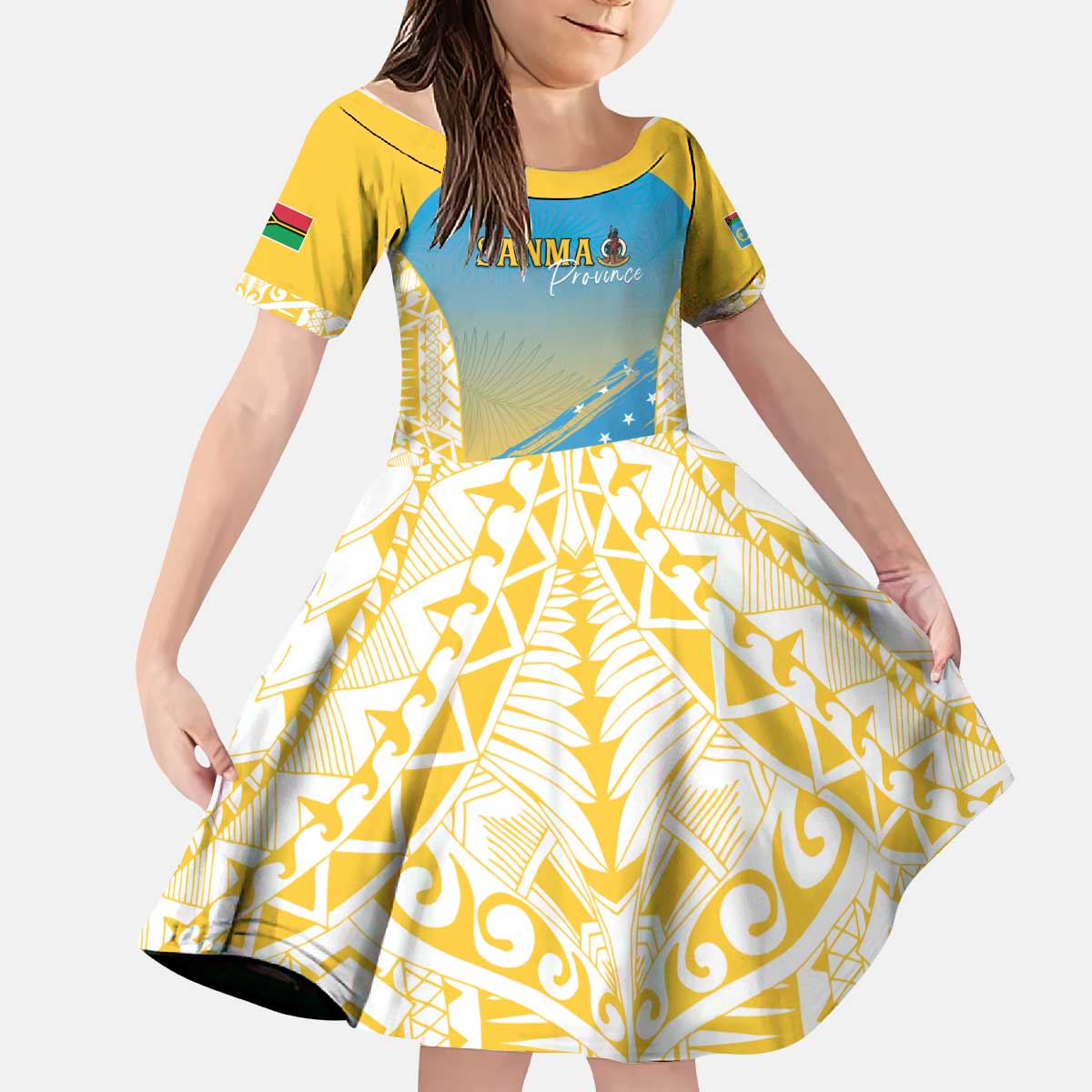 Personalised Vanuatu Sanma Day Kid Short Sleeve Dress Special Style - Polynesian Pride