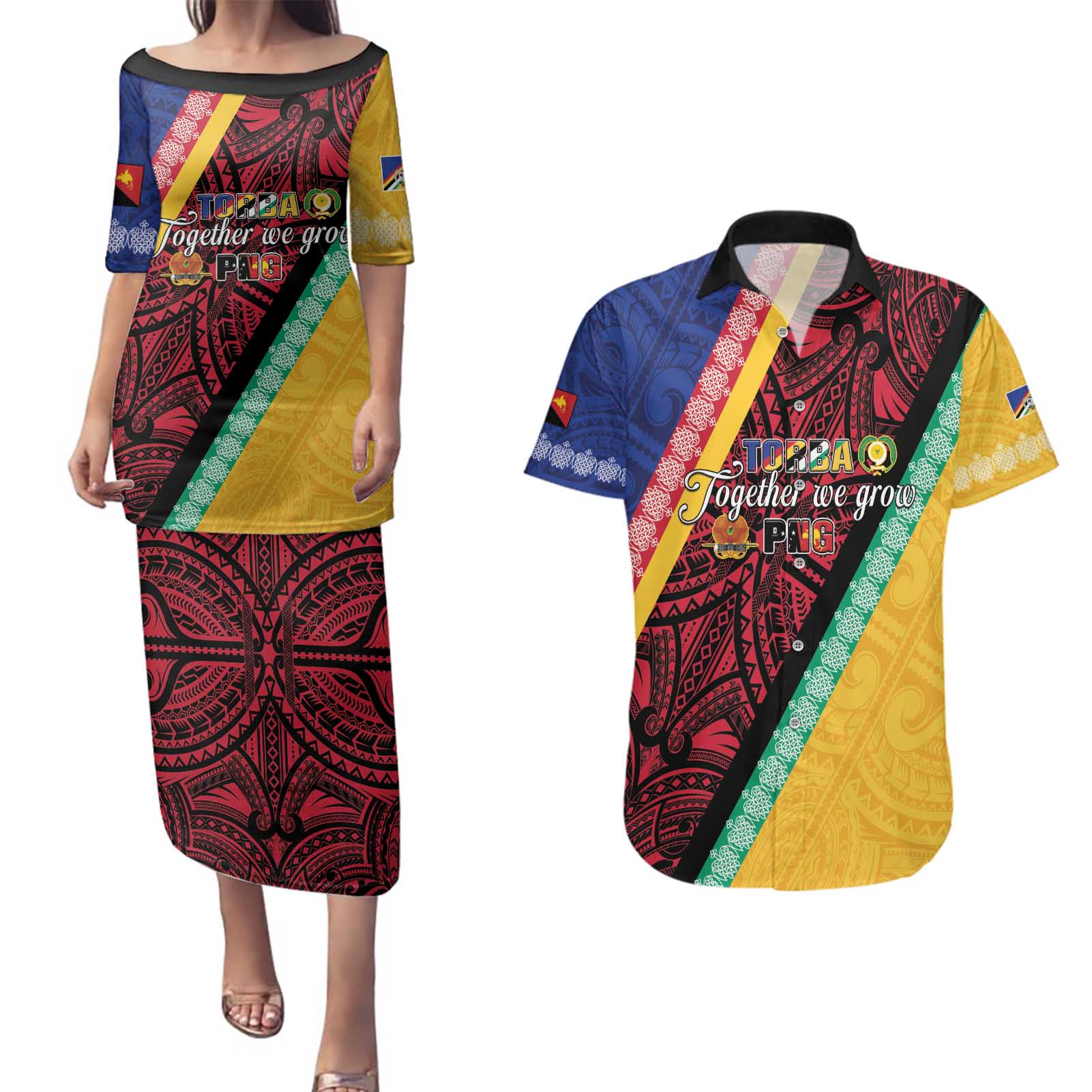 Love Torba PNG Day Couples Matching Puletasi and Hawaiian Shirt Together We Grow - Polynesian Pride