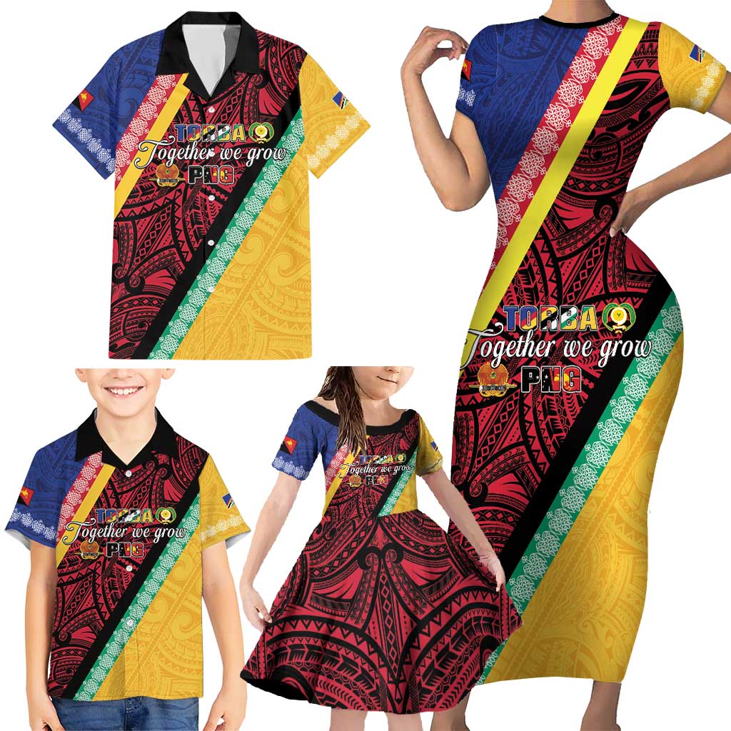 Love Torba PNG Day Family Matching Short Sleeve Bodycon Dress and Hawaiian Shirt Together We Grow - Polynesian Pride